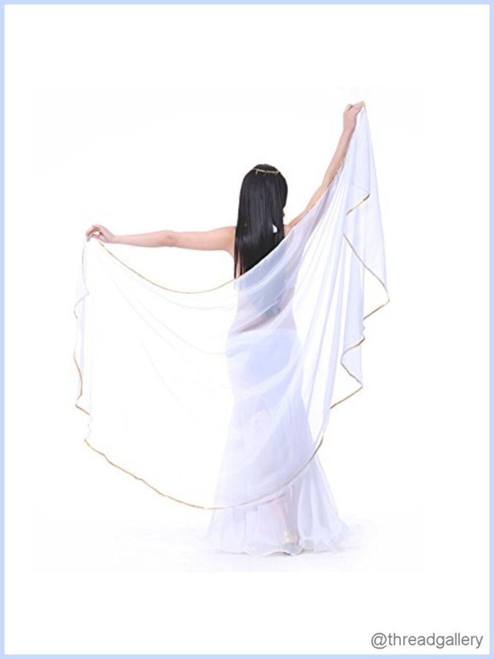 Semicircle Chiffon Hand Scarf Belly Dance Costume Sequin Trim Gold Shawls Veils